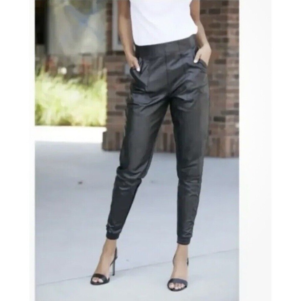 Spanx Faux Leather Joggers Sz S Black jogger high rise pockets Black